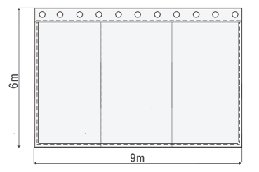 Bühnensamt B1 konfektioniert, schwarz, B=9m (geöst) x H=6m