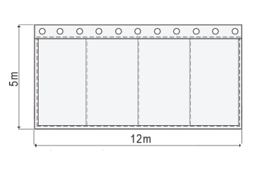 Skizze schwerer Vorhang in Bluebox, 580 g, 12 x 5 m