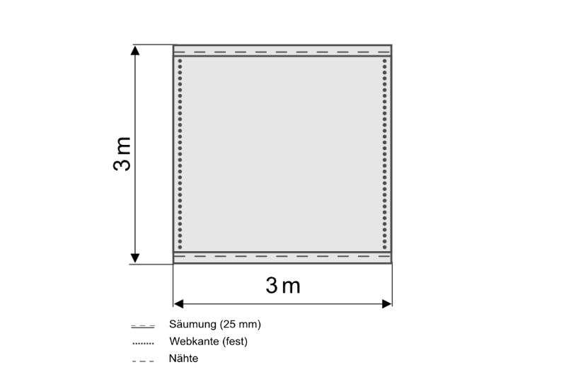 Skizze Bühnenmolton Easy gesäumt greenbox 3x3 Meter