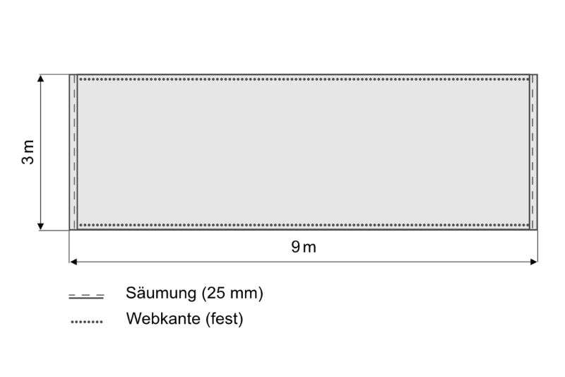 Skizze Bühnenmolton Easy gesäumt greenbox 9x3 Meter