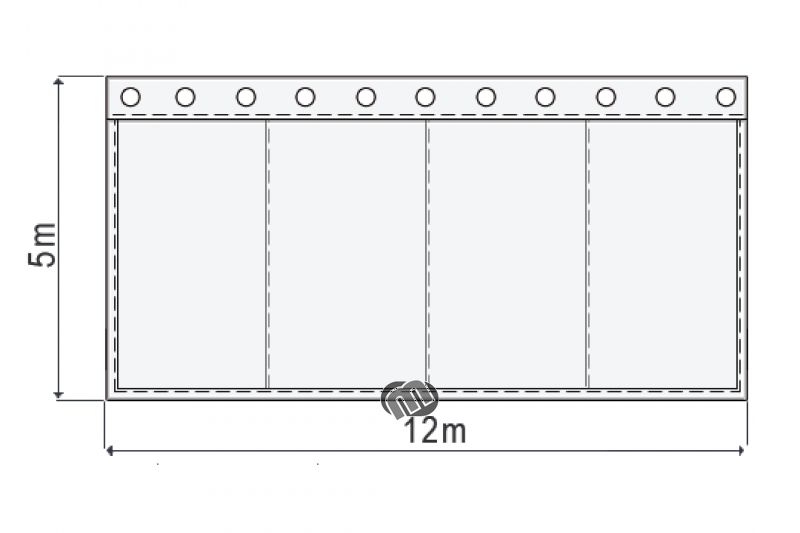 Bühnensamt B1 konfektioniert, grau-dunkelgrau, B=12m (geöst) x H=5m