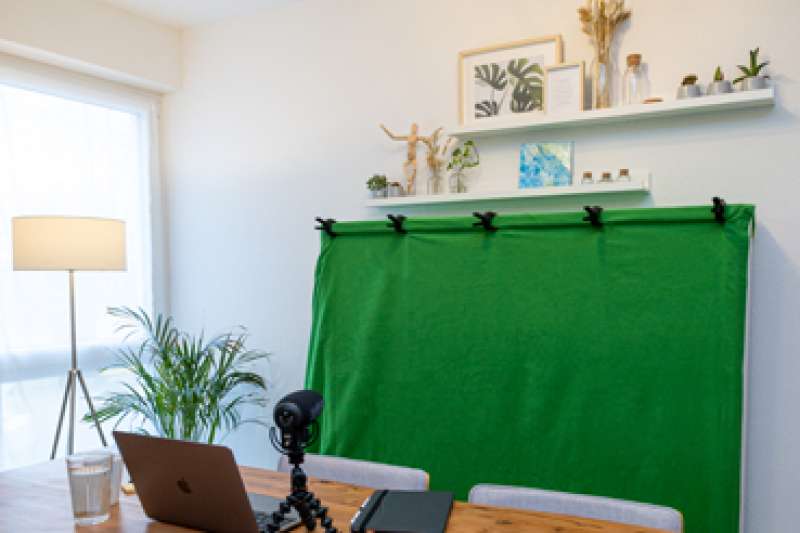 Meterware Greenscreen im Set, 3 x 3 Meter, aufgebaut